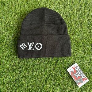 Black Beanie with White Embroidery